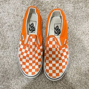 Vans Orange and White Checkered Slip-On Sneakers